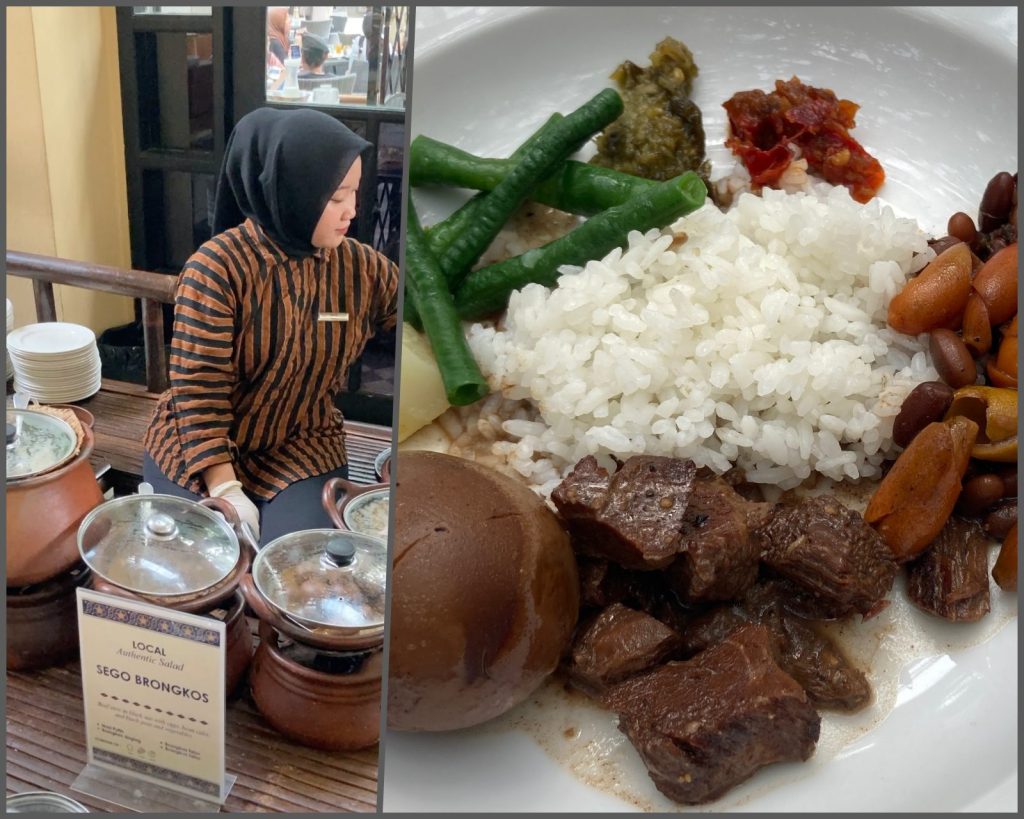 早餐由專人盛裝的 Sego Brongkos 燉牛肉飯